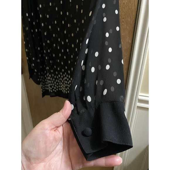 Valerie Stevens 100% Silk Mesh Women's Size 8 Polka Dot Button Down Blouse Shirt - Picture 14 of 16